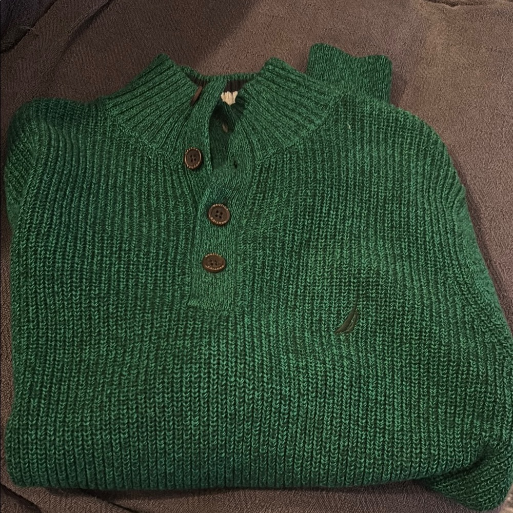 Nautica Green Sweater with Button Collar